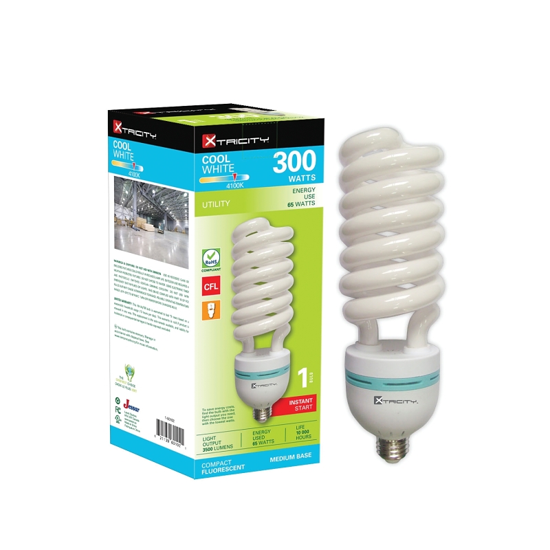 Xtricity 1-60102 Compact Fluorescent Bulb, 65 W, T5 Lamp, Medium Lamp Base, 4000 Lumens, 4100 K Color Temp