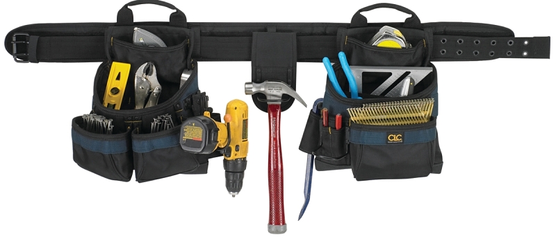 Kuny's AP2602 4-Piece Framer's Combo Tool Belt, 29 to 46 in Waist, Ballistic Poly Fabric, Black/Blue, 17-Pocket
