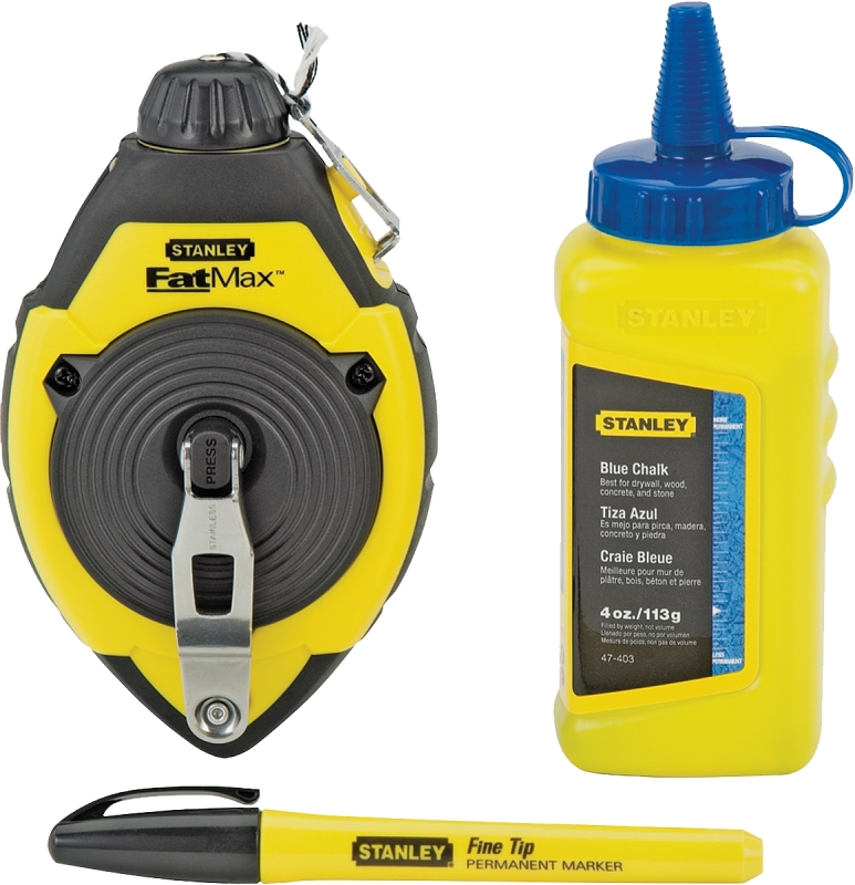 STANLEY 47-681L Chalk Line Reel Kit, 100 ft L Line, Blue Line, 3:1 Gear Ratio