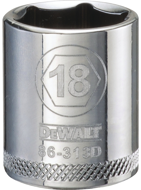 DeWALT DWMT86313OSP Hand Socket, 18 mm Socket, 3/8 in Drive, 6-Point, Vanadium Steel, Polished Chrome