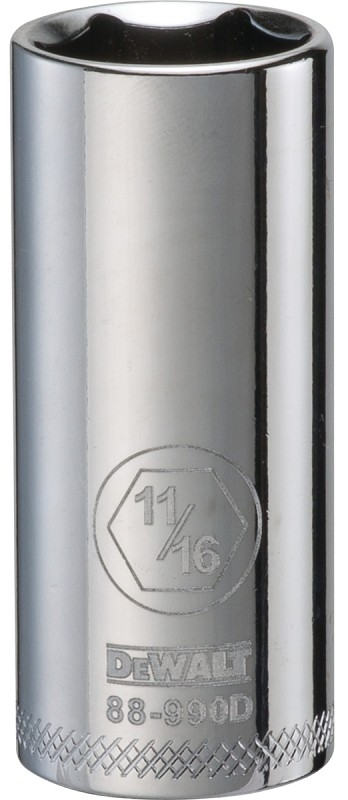DeWALT DWMT88990OSP Drive Socket, 11/16 in Socket, 3/8 in Drive, 6-Point, Vanadium Steel, Polished Chrome