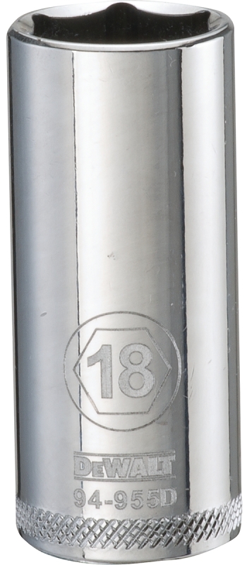 DeWALT DWMT94955OSP Drive Socket, 18 mm Socket, 3/8 in Drive, 6-Point, Vanadium Steel, Polished Chrome