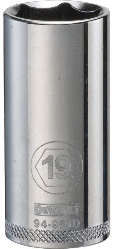 DeWALT DWMT94961OSP Drive Socket, 19 mm Socket, 3/8 in Drive, 6-Point, Vanadium Steel, Polished Chrome