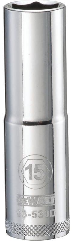 DeWALT DWMT93530OSP Drive Socket, 15 mm Socket, 1/2 in Drive, 6-Point, Vanadium Steel, Polished Chrome