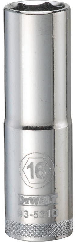 DeWALT DWMT93531OSP Drive Socket, 16 mm Socket, 1/2 in Drive, 6-Point, Vanadium Steel, Polished Chrome