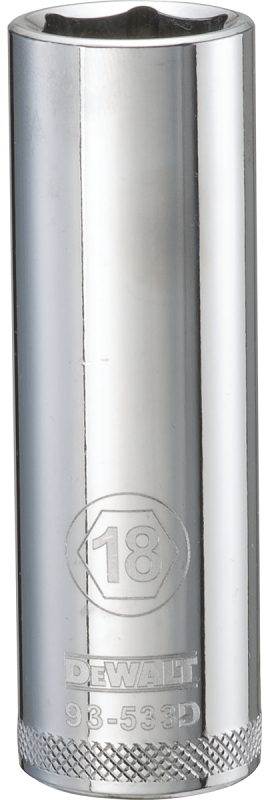 DeWALT DWMT93533OSP Drive Socket, 18 mm Socket, 1/2 in Drive, 6-Point, Vanadium Steel, Polished Chrome