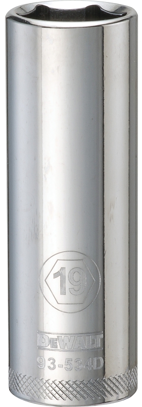 DeWALT DWMT93534OSP Drive Socket, 19 mm Socket, 1/2 in Drive, 6-Point, Vanadium Steel, Polished Chrome
