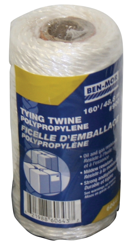 Ben-Mor 60643 Twine, 160 ft L, Polypropylene, White, Tube