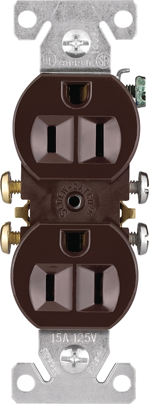 Eaton Wiring Devices 270B-C Duplex Receptacle, Nylon, Brown, 2-Pole, 15 A, 125 V, Push-in, Side Wiring, NEMA: 5-15R