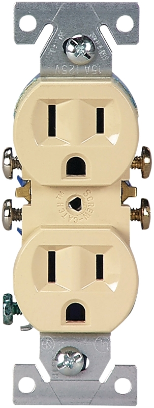 Eaton Wiring Devices 270V-C Duplex Receptacle, Nylon, Ivory, 2-Pole, 15 A, 125 V, Push-in, Side Wiring, NEMA: 5-15R