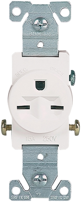 Cooper Industries Commercial Grade, Straight blade Single Receptacle, 2000 V, 4.19 in L x 1.3 in W x 0.82 in D, 15 A