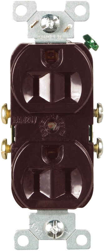 Eaton Wiring Devices CR15B Duplex Receptacle, 2 -Pole, 15 A, 125 V, Side Wiring, NEMA: 5-15R, Brown