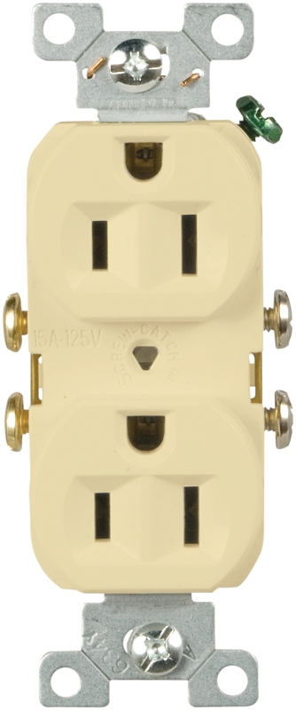 Eaton Wiring Devices CR15V Duplex Receptacle, 2 -Pole, 15 A, 125 V, Side Wiring, NEMA: 5-15R, Ivory