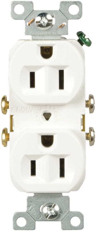 Eaton Cooper Wiring CR15W Duplex Receptacle, 2 -Pole, 15 A, 125 V, Side Wiring, NEMA: 5-15R, White