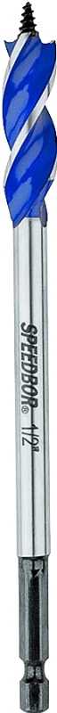 IRWIN SPEEDBOR 3041001 Auger Boring Bit, 1/2 in Dia, 6 in OAL, Tapered Flute, 3-Flute, 1/4 in Dia Shank