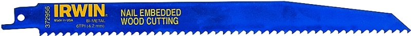 IRWIN 372956 Reciprocating Saw Blade, 2 in W, 9 in L, 6 TPI, Bi-Metal Cutting Edge