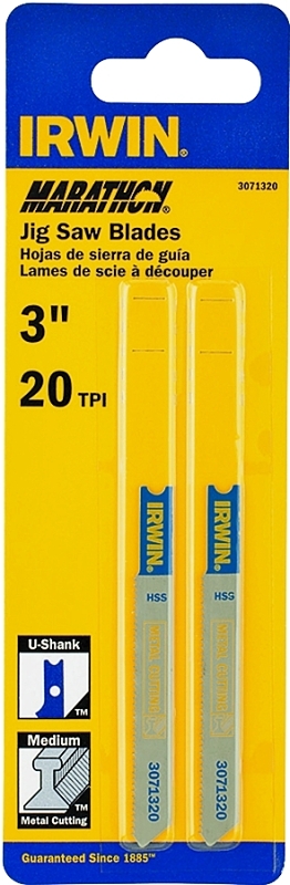 IRWIN 3071320 Jig Saw Blade, 3-1/4 in L, 20 TPI
