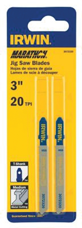 IRWIN 3072320 Jig Saw Blade, 3 in L, 20 TPI