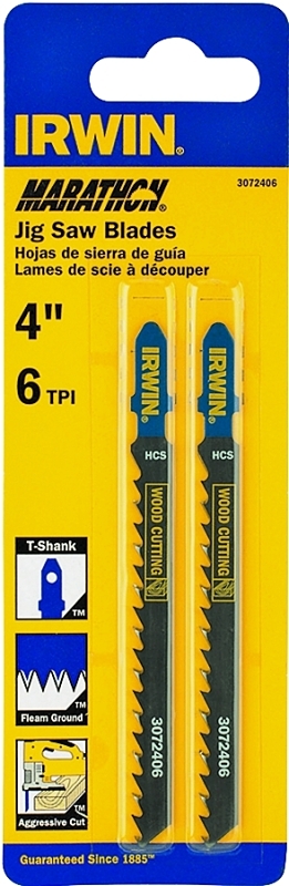 IRWIN 3072406 Jig Saw Blade, 4 in L, 6 TPI