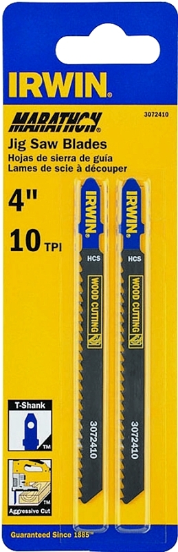IRWIN 3072410 Jig Saw Blade, 4 in L, 10 TPI