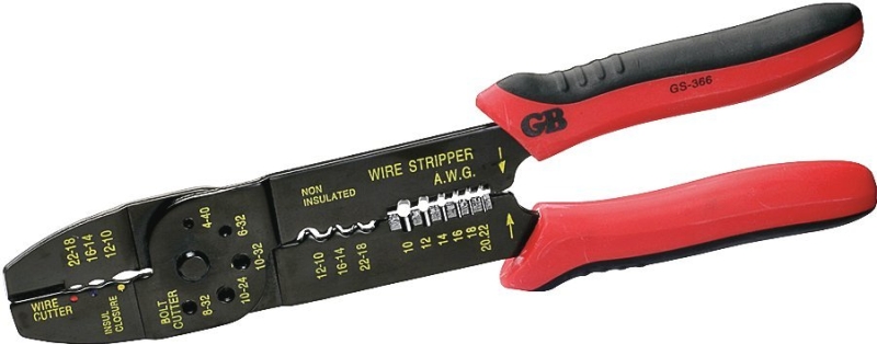GB GS-366 Wire Stripper, 10 to 22 AWG Wire, 8 to 20 AWG Solid, 10 to 22 AWG Stranded Stripping, 9-1/4 in OAL