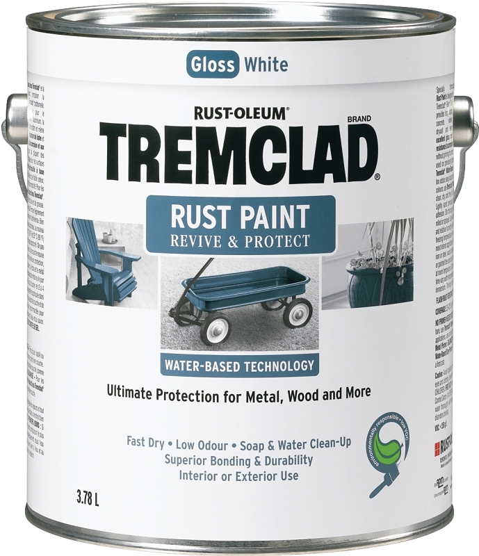 Tremclad 26025WB155 Rust Preventative Paint, Water, Gloss, White, 3.78 L, Can, 350 sq-ft Coverage Area