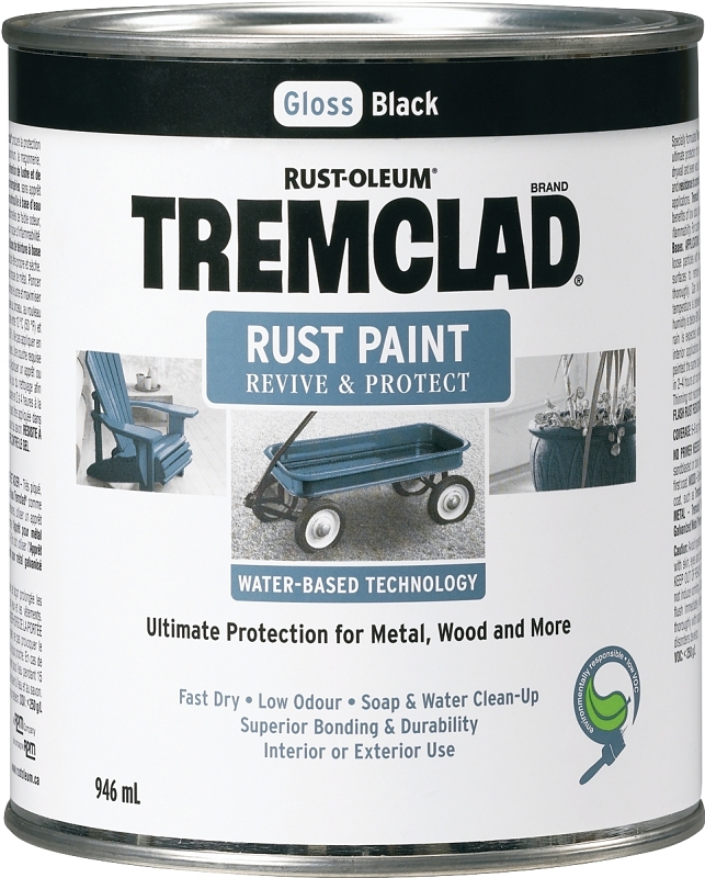 Tremclad 26026WB504 Rust Preventative Paint, Water, Gloss, Black, 946 mL, Can, 87 sq-ft Coverage Area