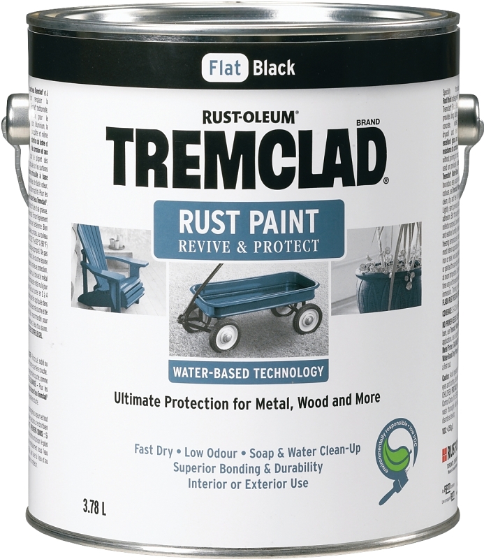 Tremclad 26048WB155 Rust Preventative Paint, Water, Flat, Black, 3.78 L, Can, 350 sq-ft Coverage Area