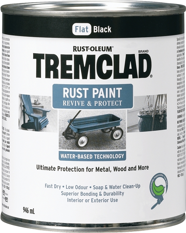 Tremclad 26048WB504 Rust Preventative Paint, Water, Flat, Black, 946 mL, Can, 350 sq-ft Coverage Area