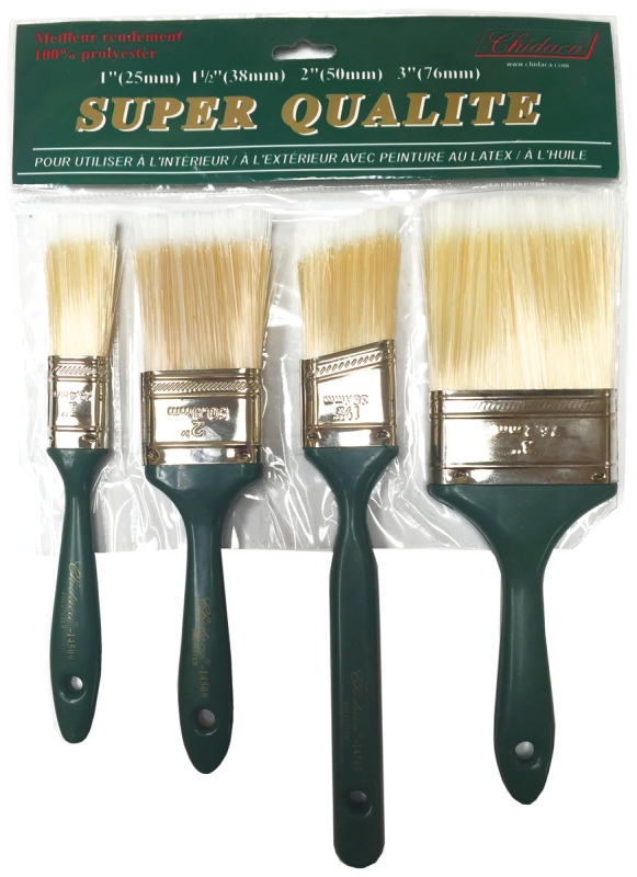 Chidaca 14509 Paint Brush Set, Includes: (1) 1 in, (1) 2 in, (1) 3 in Flat Brushes, (1) 1-1/2 in Angular Brush, 72/BX