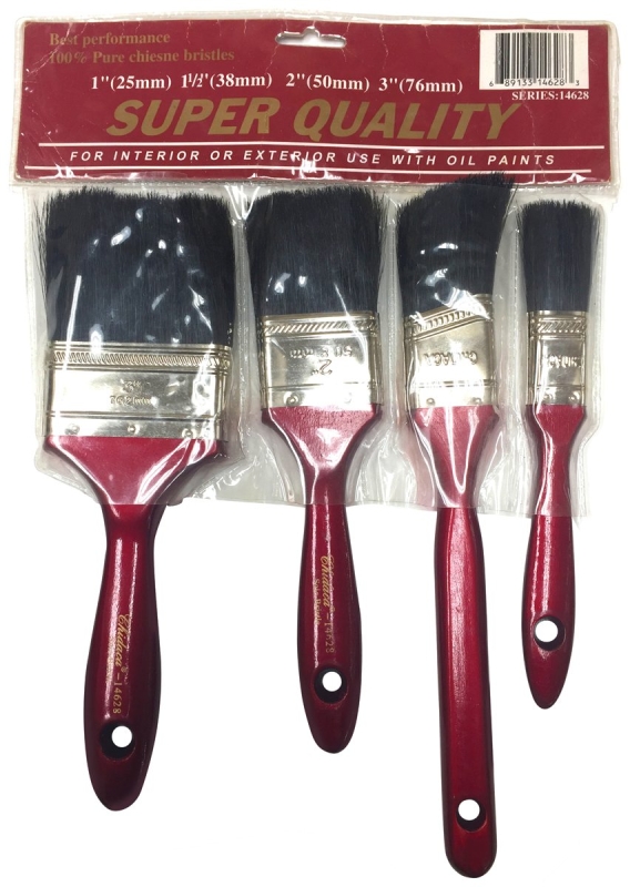 Chidaca 14628 Paint Brush Set, Includes: (1) 1 in, (1) 2 in, (1) 3 in Flat Brushes, (1) 1-1/2 in Angular Brush