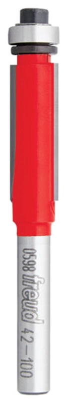 Freud 42-100 Bearing Flush Trim Bit, 3/8 in Dia Cutter, 1 in L Cutting, 2-13/16 in OAL, 1/4 in Dia Shank, 2-Cutter