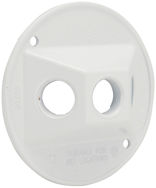 HUBBELL 5197-1 Lampholder Cluster Cover, 4-1/8 in Dia, 1.094 in L, 4-1/8 in W, Round, Metal, White, Powder-Coated