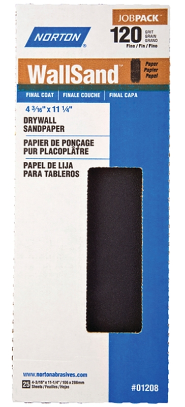 NORTON 01208 Sandpaper, 11-1/4 in L, 4-3/16 in W, P120 Grit, Fine, Silicone Carbide Abrasive