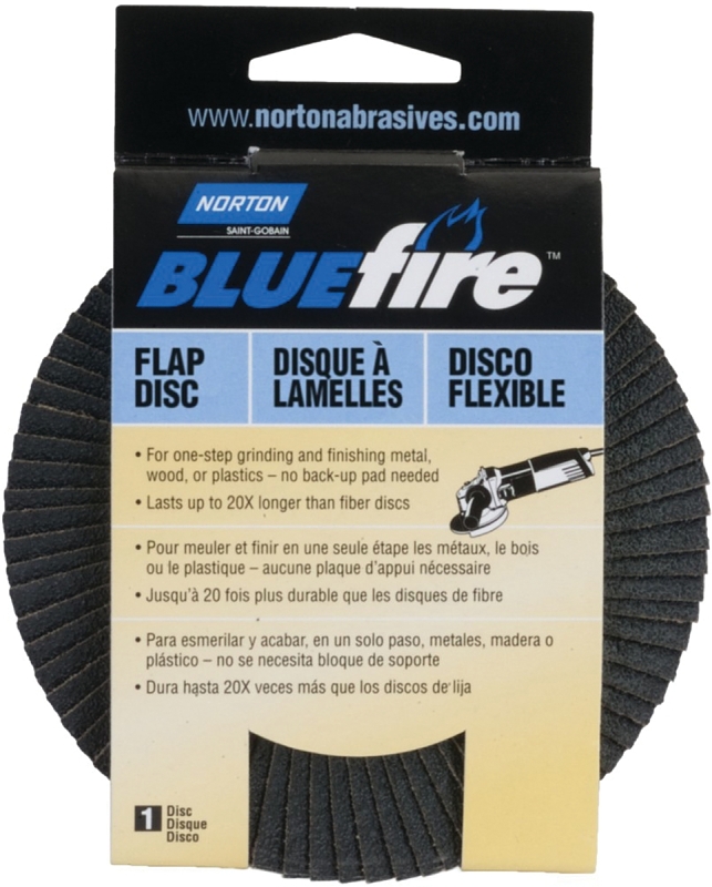 NORTON 03212 Flap Disc, 4-1/2 in Dia, 5/8-11 Arbor, Coated, P60 Grit, Coarse, Zirconia Aluminum Abrasive