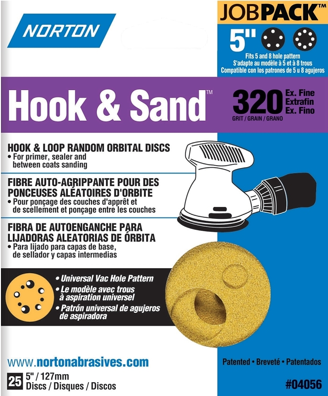 NORTON 04056 Sanding Disc, 5 in Dia, Coated, P320 Grit, Extra Fine, Aluminum Oxide Abrasive, Universal Vacuum