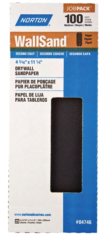 NORTON 04746 Sandpaper, 11-1/4 in L, 4-3/16 in W, P100 Grit, Medium, Silicone Carbide Abrasive
