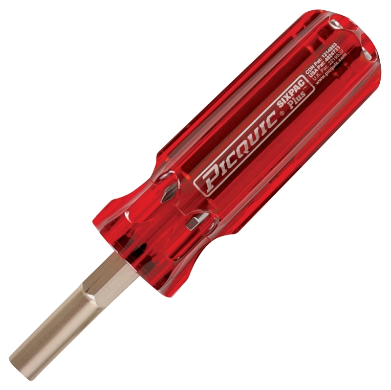 Picquic SIXPAC Plus Series 88000B Multi-Bit Screwdriver, 1/4 in Tip, Hex Tip, Phillips, Robertson