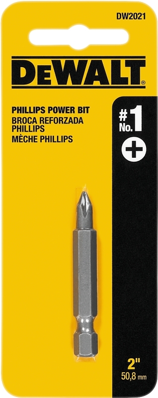DeWALT DW2021 Power Bit, #1 Drive, Phillips Drive, 1/4 in Shank, Hex Shank, 2 in L, Tool Steel