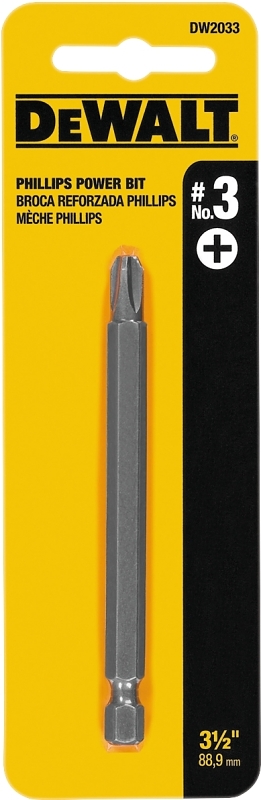DeWALT DW2033 Power Bit Tip, #1 Drive, Phillips Drive, 1/4 in Shank, Hex Shank, 1 in L, Tool Steel