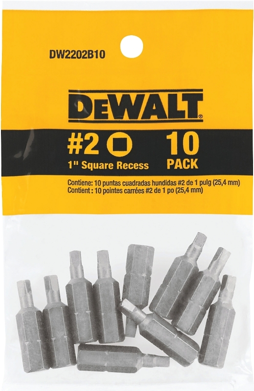 DeWALT DW2202B10 Insert Bit Tip, #2 Drive, Square Recess Drive, 1/4 in Shank, Hex Shank, 1 in L, Steel