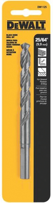 DeWALT DW1125 Jobber Drill Bit, 25/64 in Dia, 5-1/8 in OAL, Parabolic Flute, 25/64 in Dia Shank, Round Shank