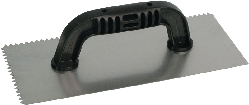 QLT 225 Economy Single Notch Trowel, 11 in L, 4-1/2 in W, V-Shaped Notch, Black Handle