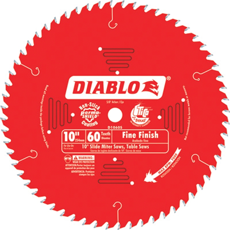 Diablo D1060S Miter Saw Blade, 10 in Dia, 5/8 in Arbor, 60-Teeth, Carbide Cutting Edge