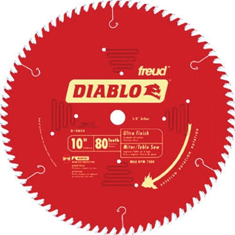 Diablo D1080X Circular Saw Blade, 10 in Dia, 5/8 in Arbor, 80-Teeth, Carbide Cutting Edge