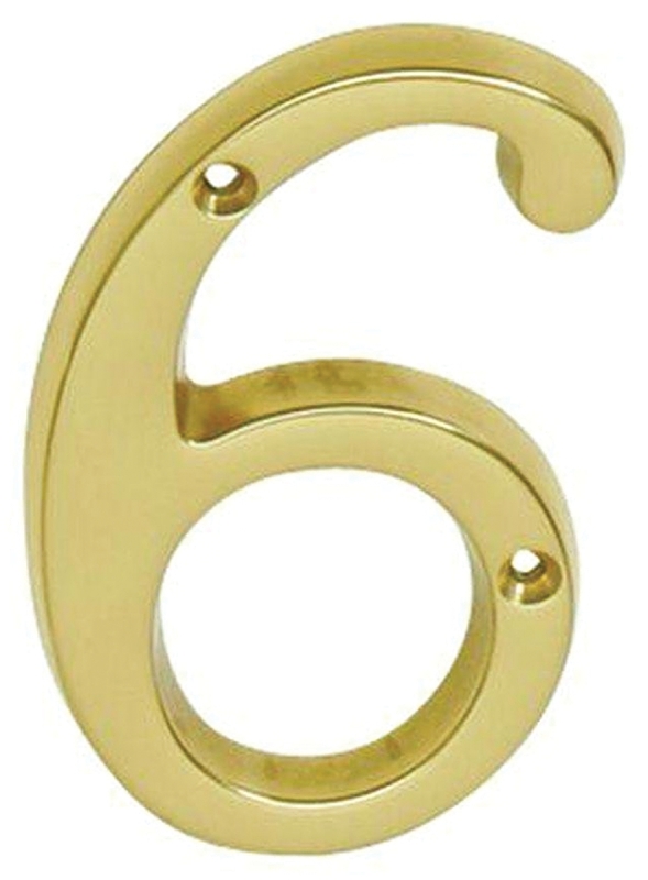 Schlage SC2-3066-605 #6 House Number, Character: 6, 4 in H Character, Brass Character, Solid Brass