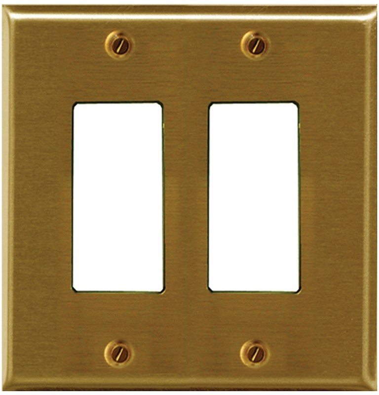 Atron 2-163RRBR Wallplate, 5 in L, 4-3/4 in W, 2-Gang, Metal, Brass