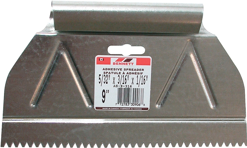 Bennett AS-9-316 Adhesive Spreader, Metal Blade, 5/32 in OAW, 9 in OAH