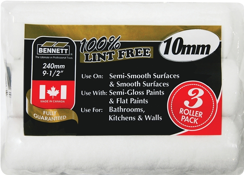 Bennett 3PK POLY LF-10 Roller Refill, 10 mm Thick Nap, 240 mm L, Knit Fabric Cover