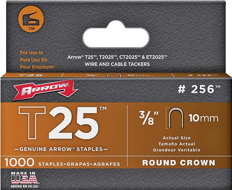 Arrow 256 Round Crown Staple, 5/16 in W Crown, 3/8 in L Leg, Steel